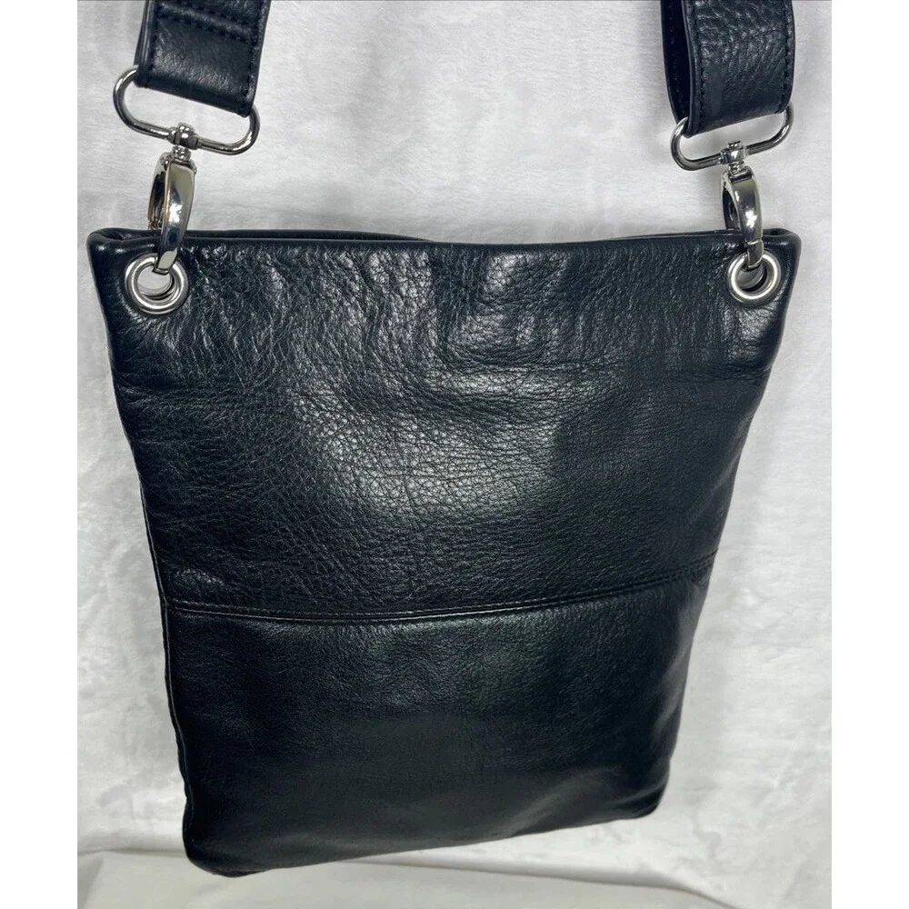 Margot Genuine Leather Crossbody Purse Zippered Pockets Black - Picture 5 of 11